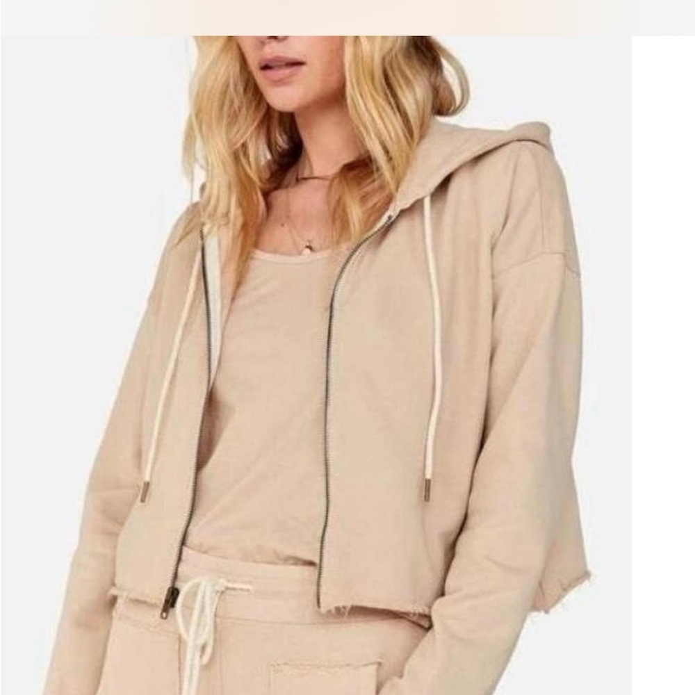 MATE the Label Tan cropped zip Hoodie